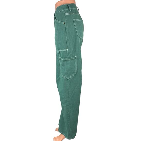 Lioness Miami Vice Green Wide Leg High Rise Baggy Oversized Cargo Denim Jeans XS - Picture 2 of 6